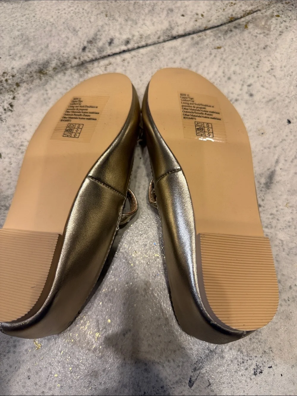 Janie and Jack Girls Metallic Gold Mary Jane Flats with Bow Strap size 11